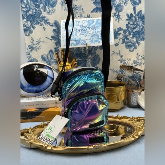 🆕 GANNI 🧿 NWT Mini Iridescent Recycled Tech Crossbody Bag - Picture 2 of 14